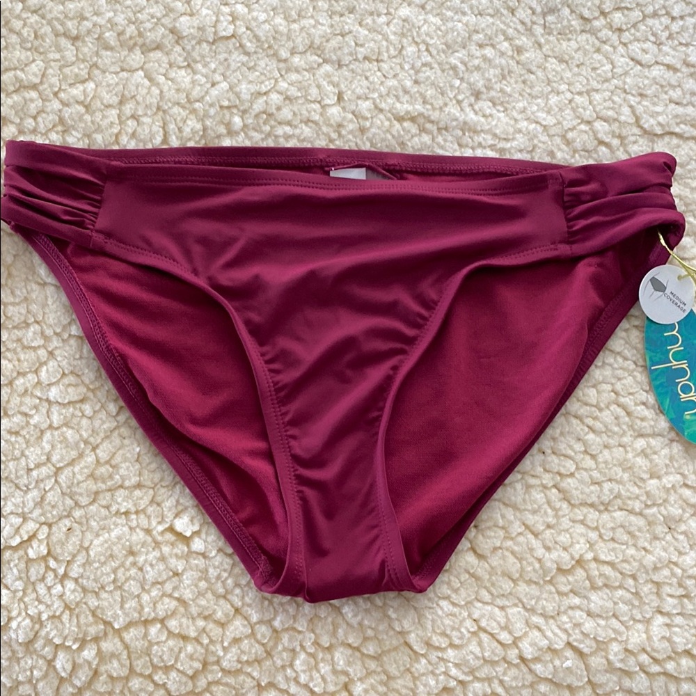 Red Classic Bikini Bottom with Ruched Sides Size Medium